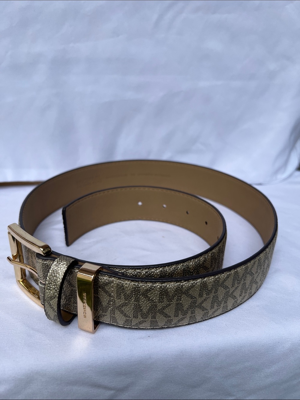 Michael Kors Gold-Tone Buckle Brown Logo Belt